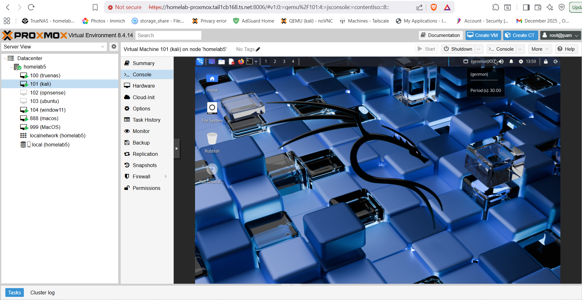 Kali Linux VM for penetration testing in Proxmox