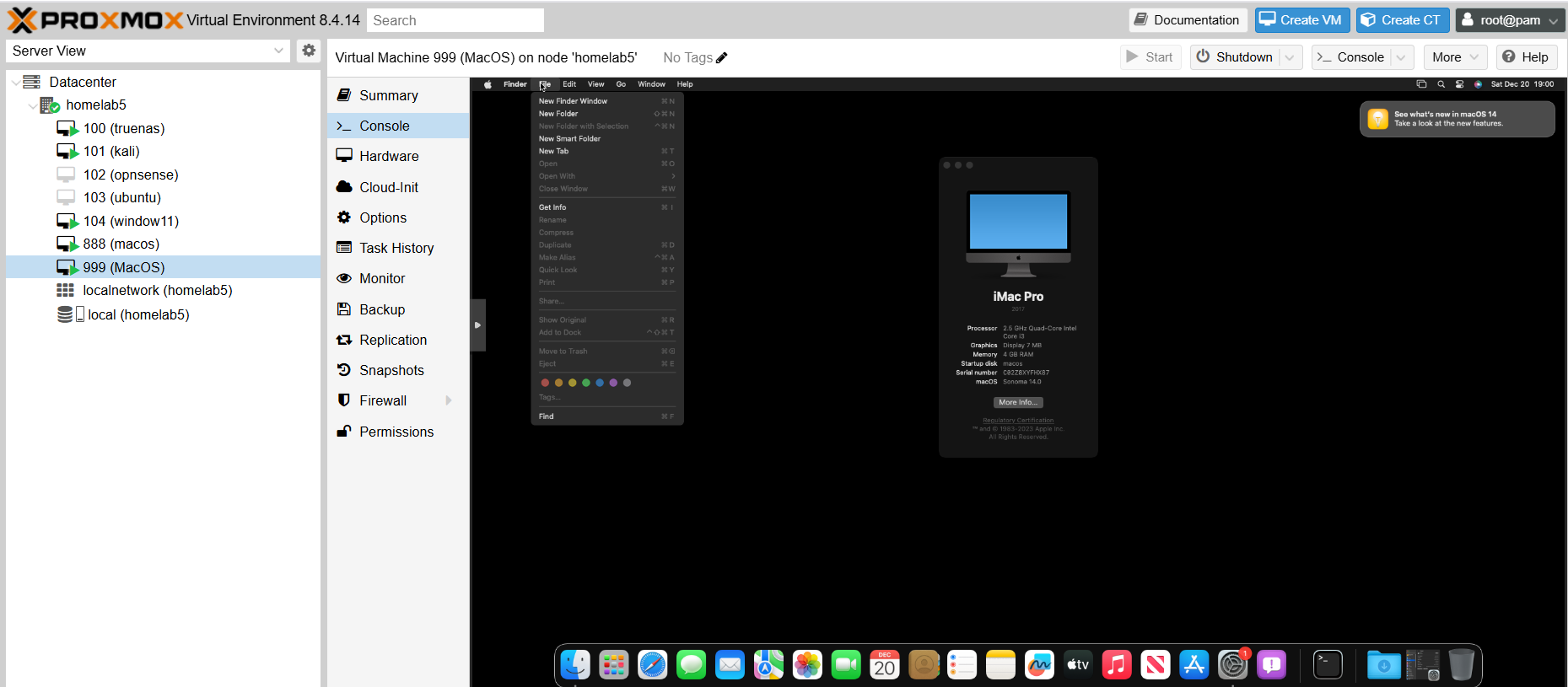 macOS Sonoma VM running on Proxmox